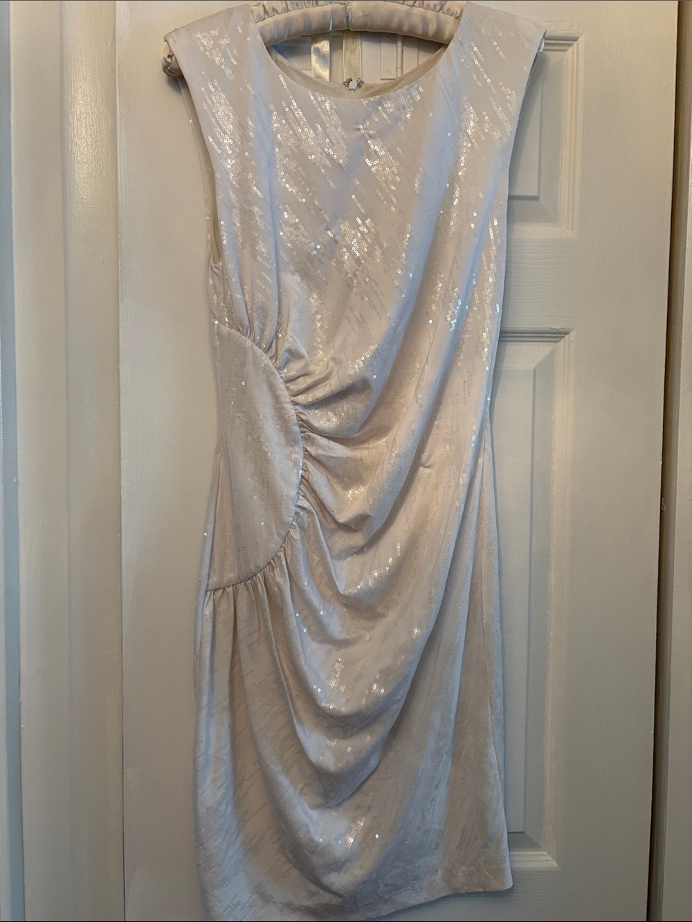 Women’s Ivory Sequin Drape Sheath Dress